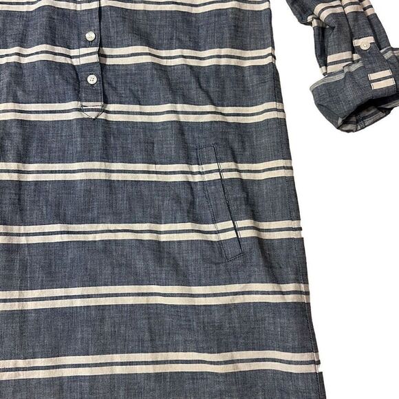 Ann Taylor Loft White Stripe Long Sleeve Button Up Collar Mini Dress Size 8 - Picture 3 of 6